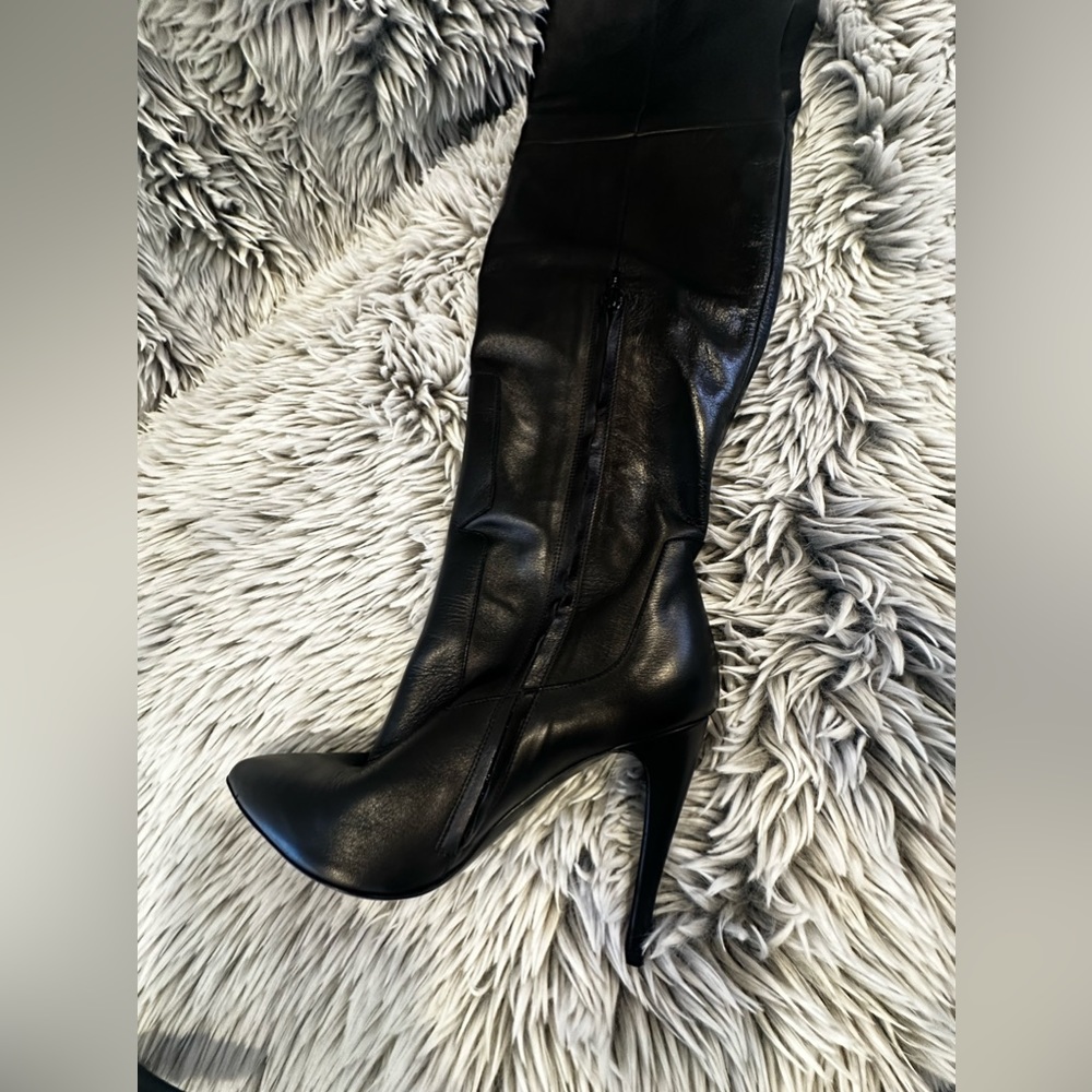 Halston Hertiage Olivia Over the Knee Leather Boots - Jet Black - Picture 11 of 12